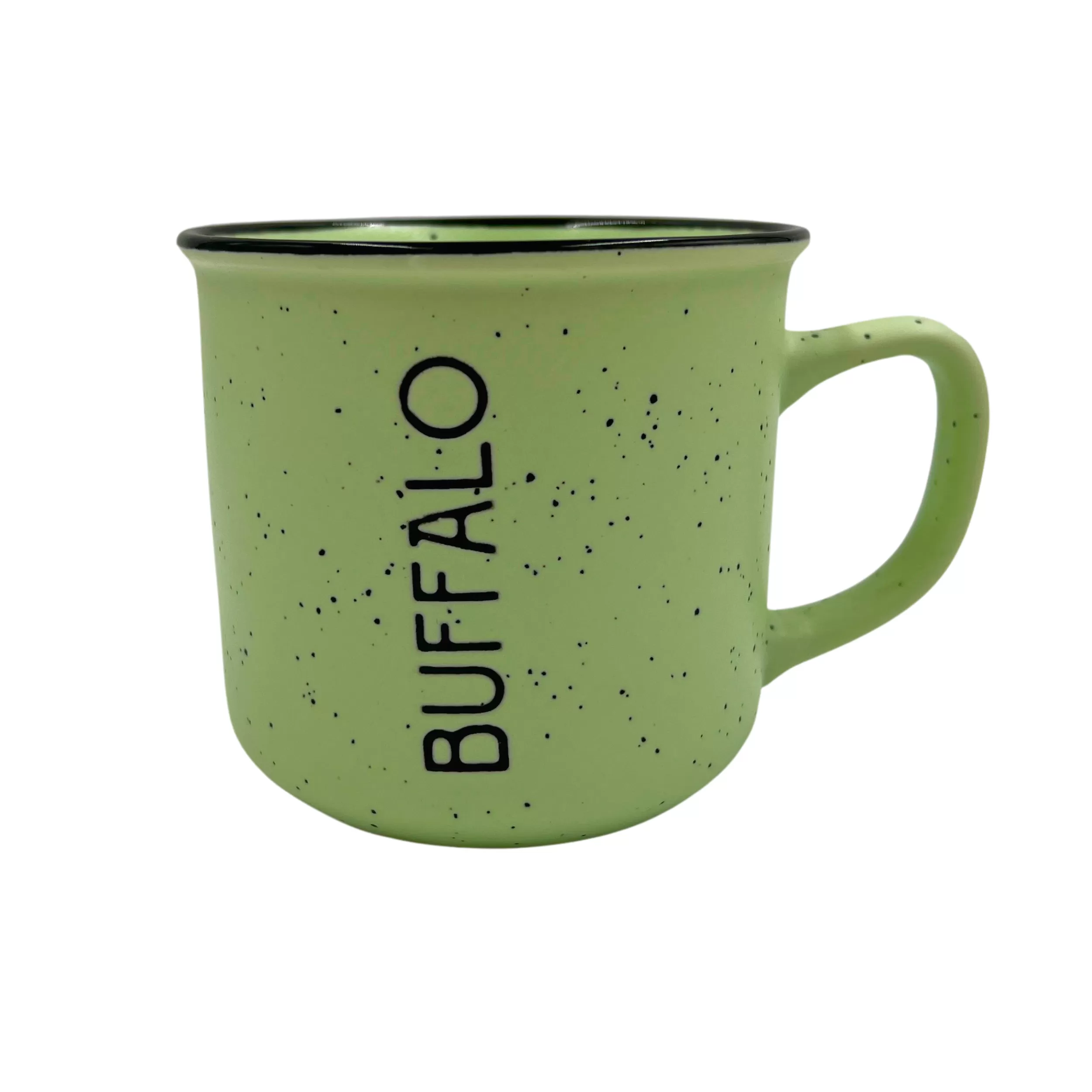 Pastel Green Speckled With Buffalo Wordmark Camper Mug