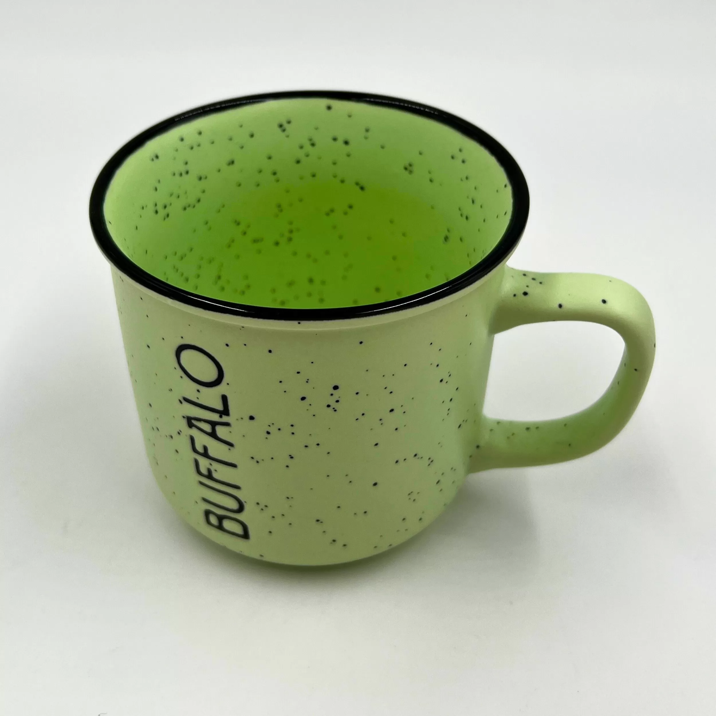 Pastel Green Speckled With Buffalo Wordmark Camper Mug