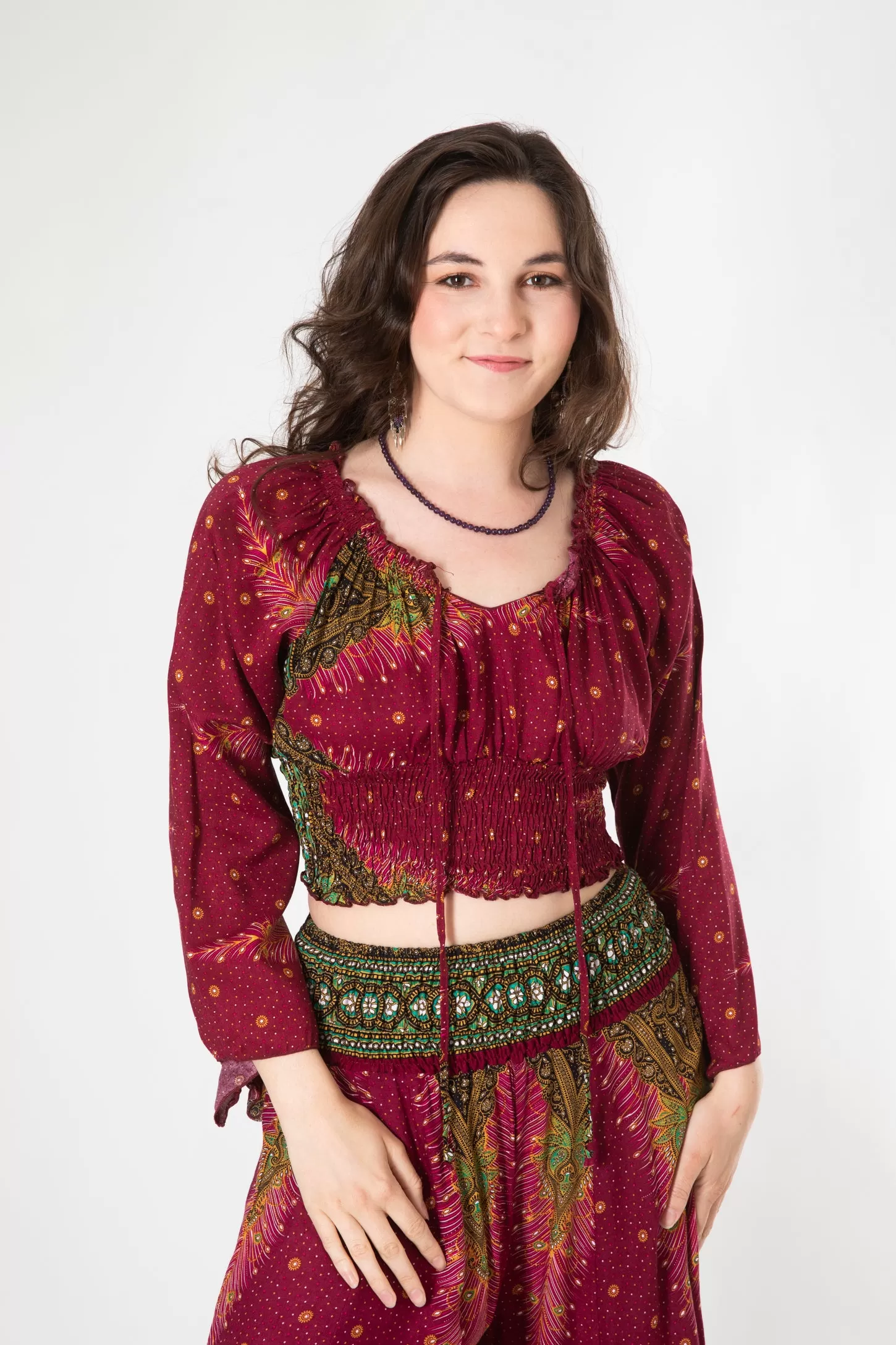 Peacock Feather Scrunch Midi Top