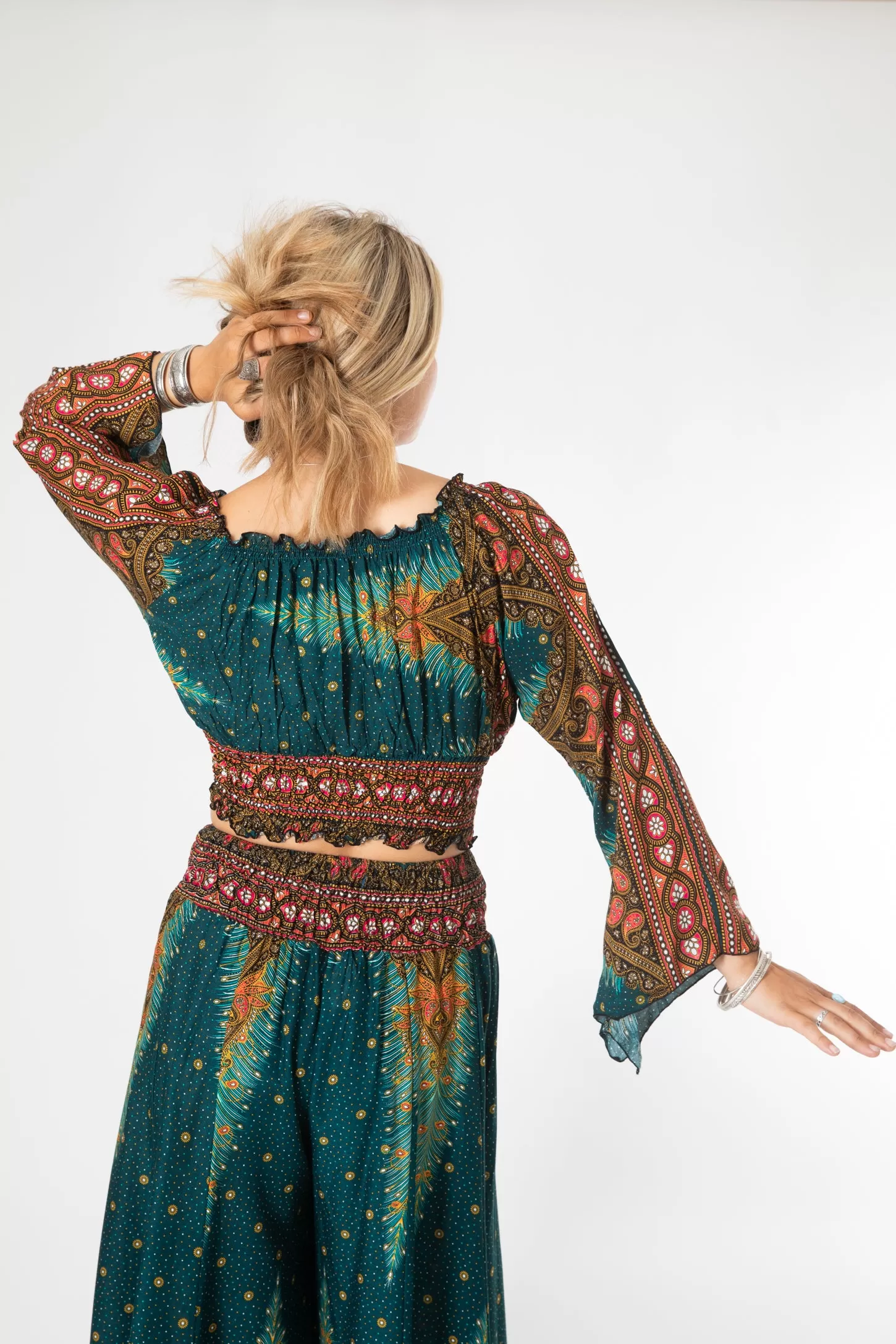 Peacock Feather Scrunch Midi Top