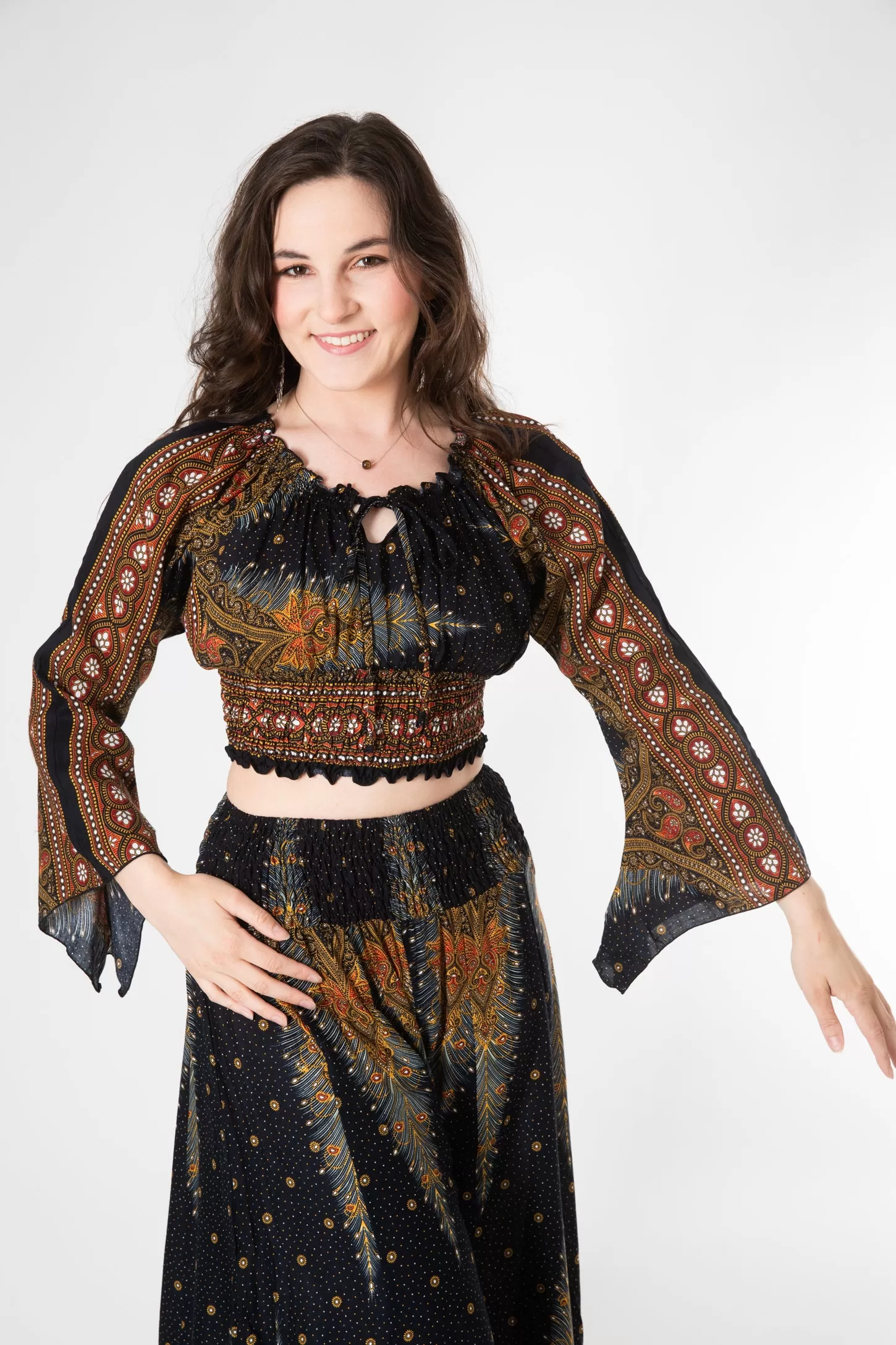 Peacock Feather Scrunch Midi Top