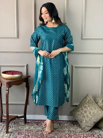 Peacock Green South Cotton Handloom Salwar Suit Set