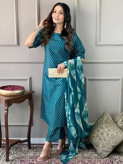 Peacock Green South Cotton Handloom Salwar Suit Set