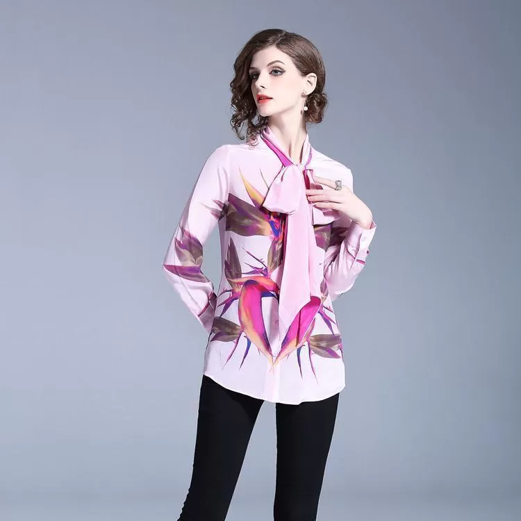 Pink Bow Tie Women Blouse