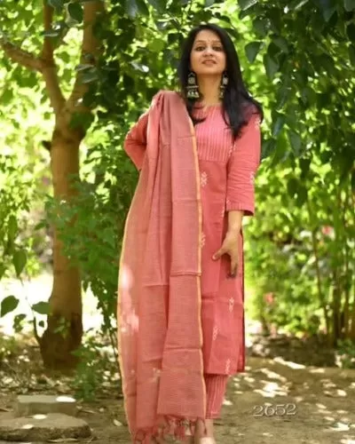 Pink Handloom South Cotton Salwar Suit Set