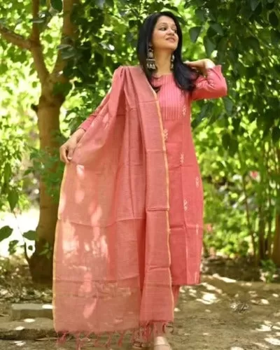 Pink Handloom South Cotton Salwar Suit Set