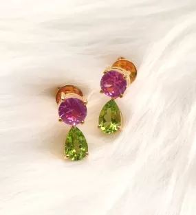 Pink Topaz and Peridot Detachable Separates Earrings