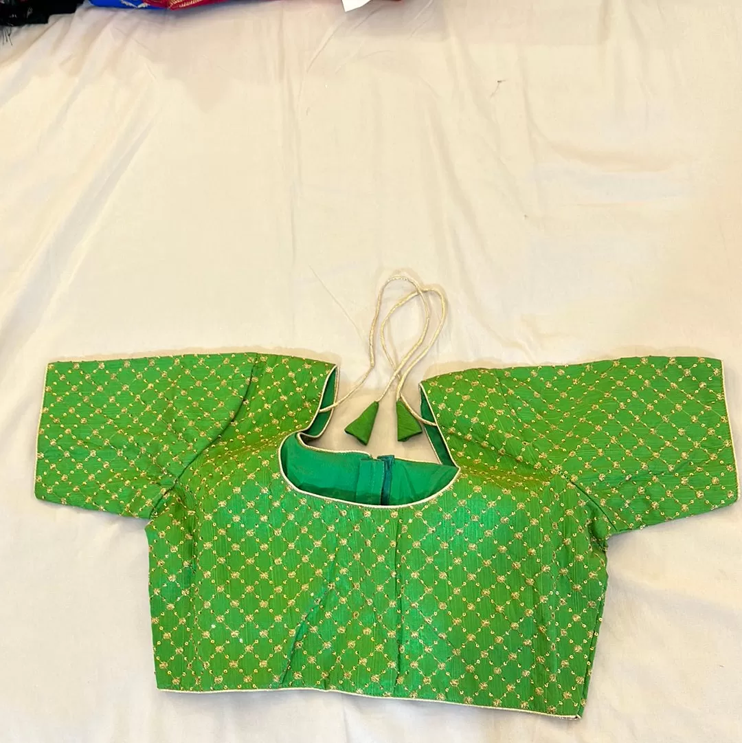 Pleasing Green Color Ready To Wear Designer Blouse With Gold Pattern