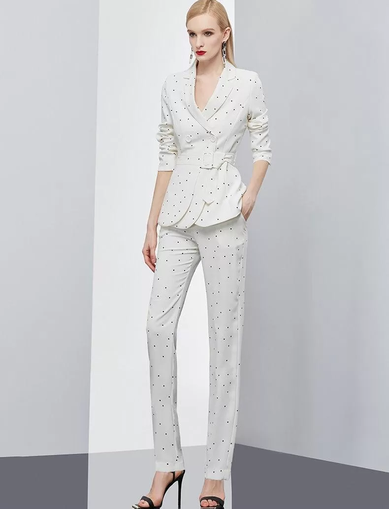 Polka Dot Slim Long Sleeve Blazer & Skinny Pants Set