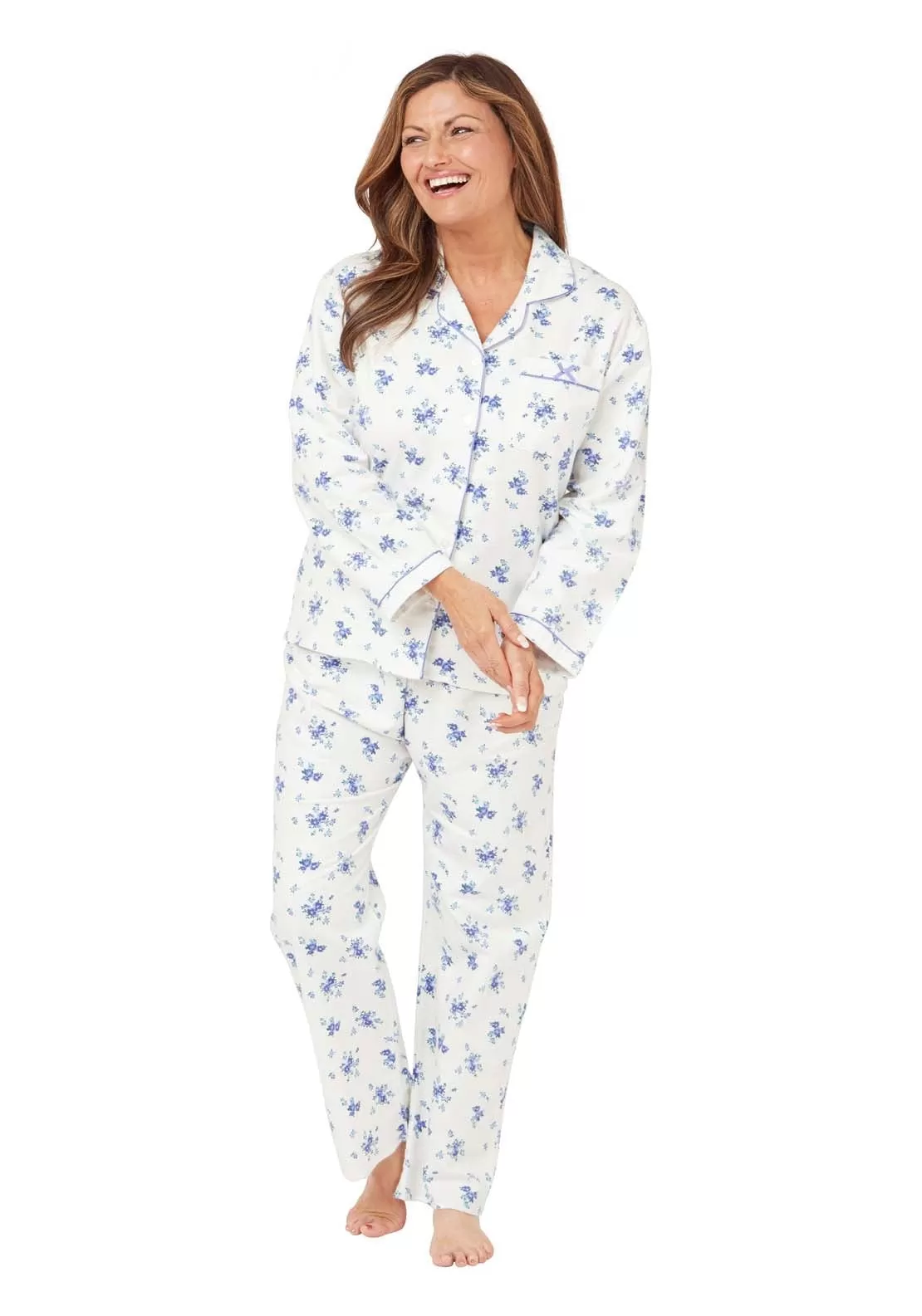 Polly Floral Wincey Pj - Blue