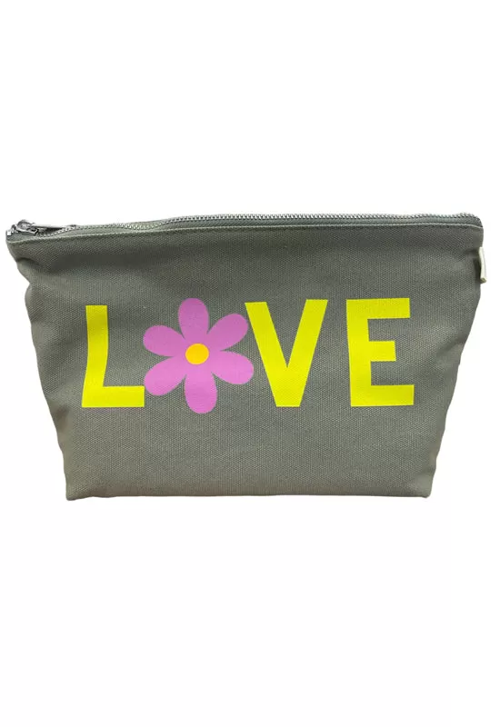 Quilted Koala - Olive Clutch Yellow Pink Daisy Love