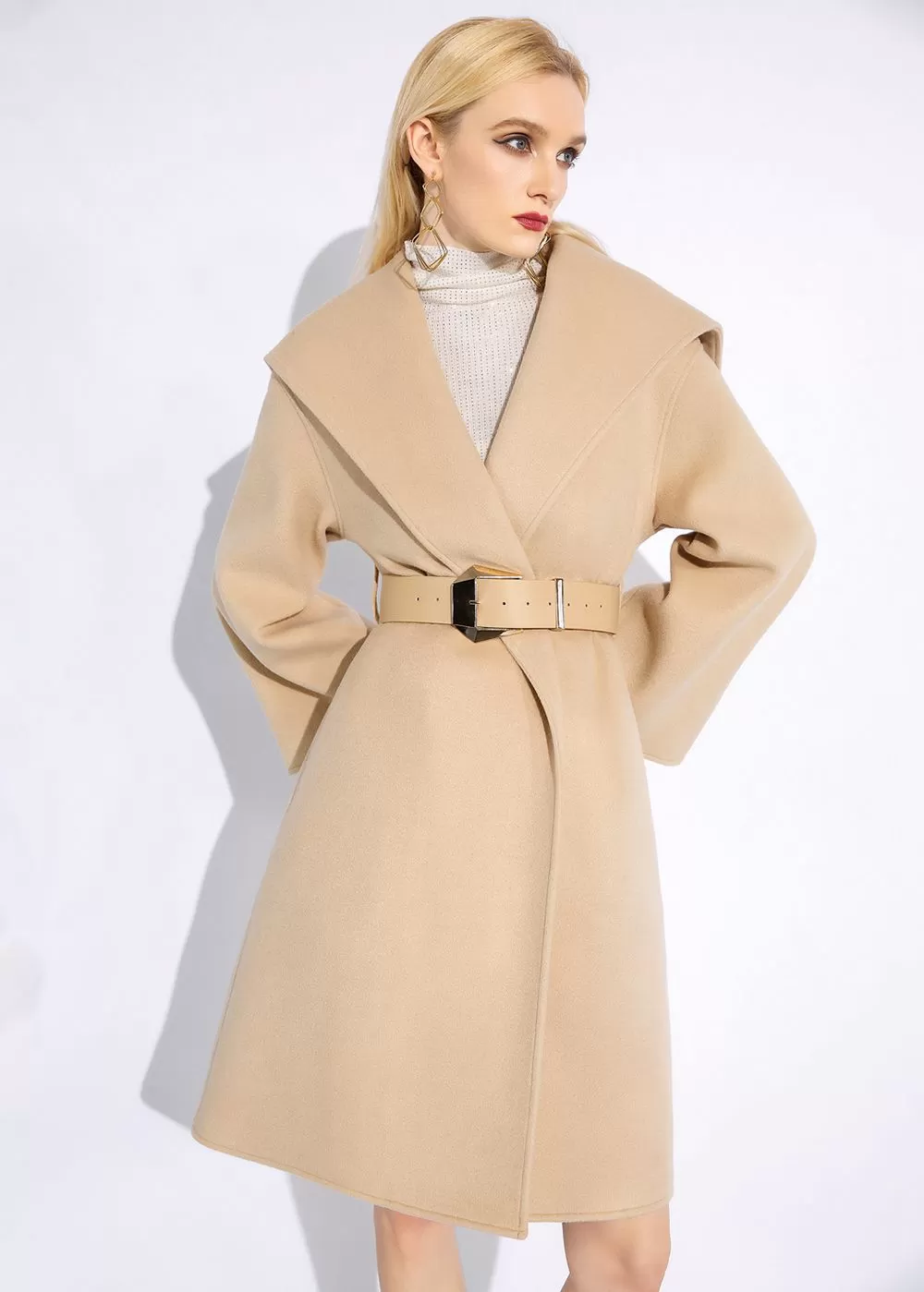 Rachel Tan Wool Wrap Coat