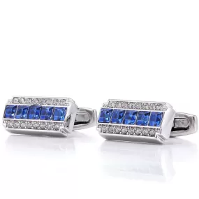 Rectangular Embellished Blue Crystal Cufflinks