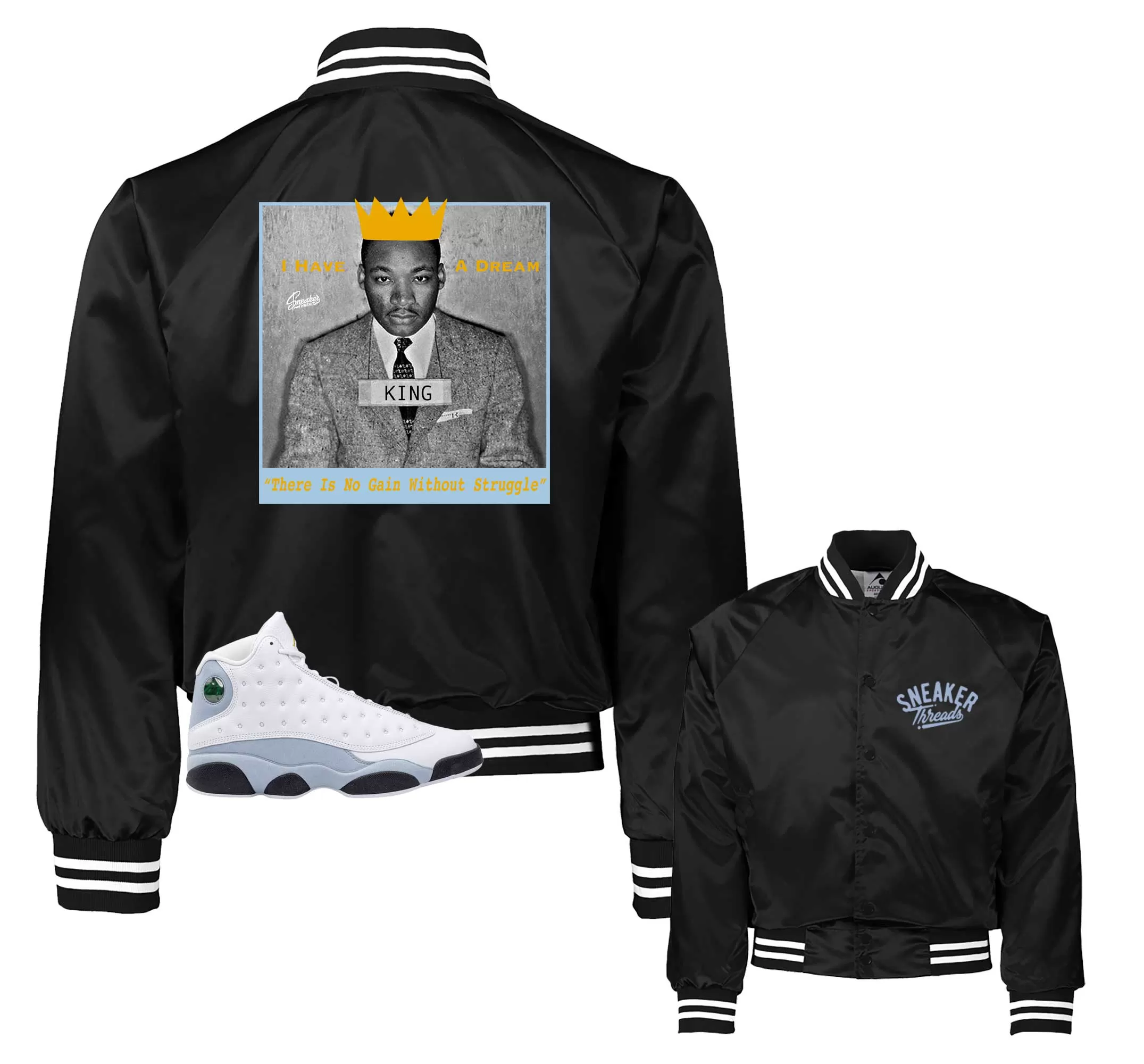 Retro 13 Blue Grey Freedom Satin Jacket