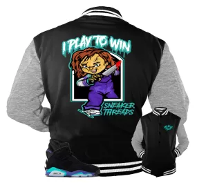 Retro 6 Aqua Varsity Jacket - Play To Win -Black