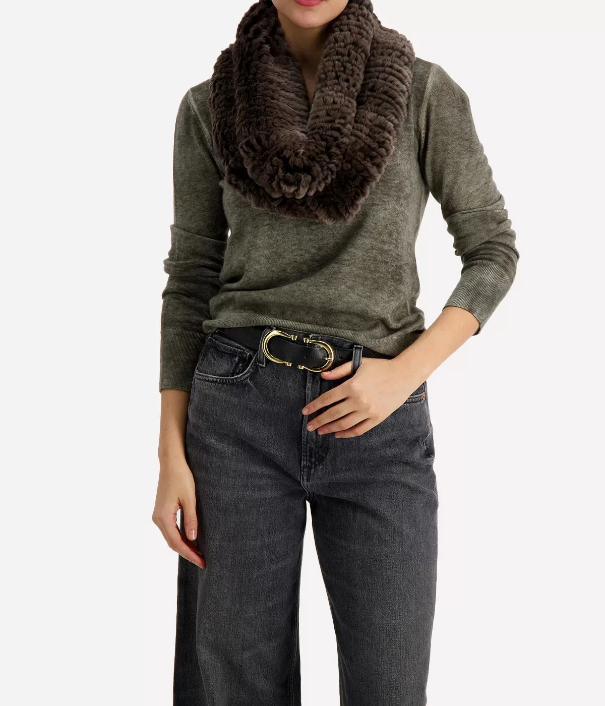 Rex Rabbit Funnel Scarf in Brown Charcoal