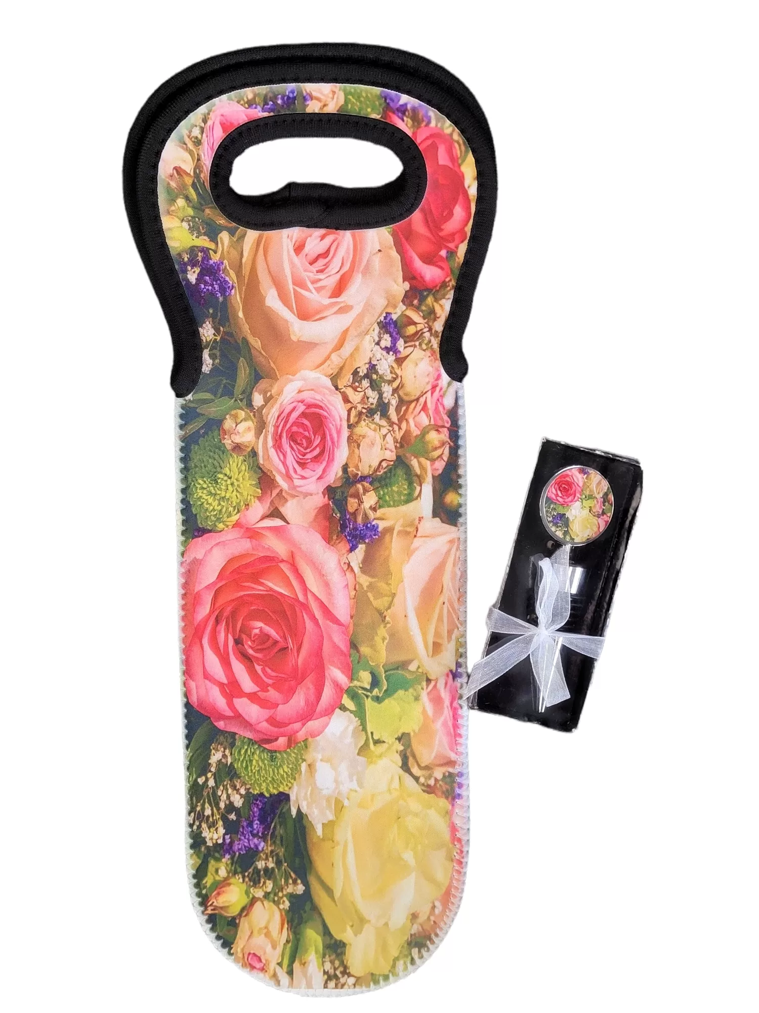 Rose Flower Wine Bag and Wine Stopper Set