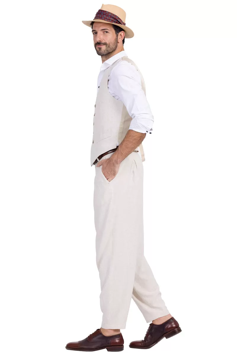 Sand Beige Baggy Tango Pants With Front And Back Pleat