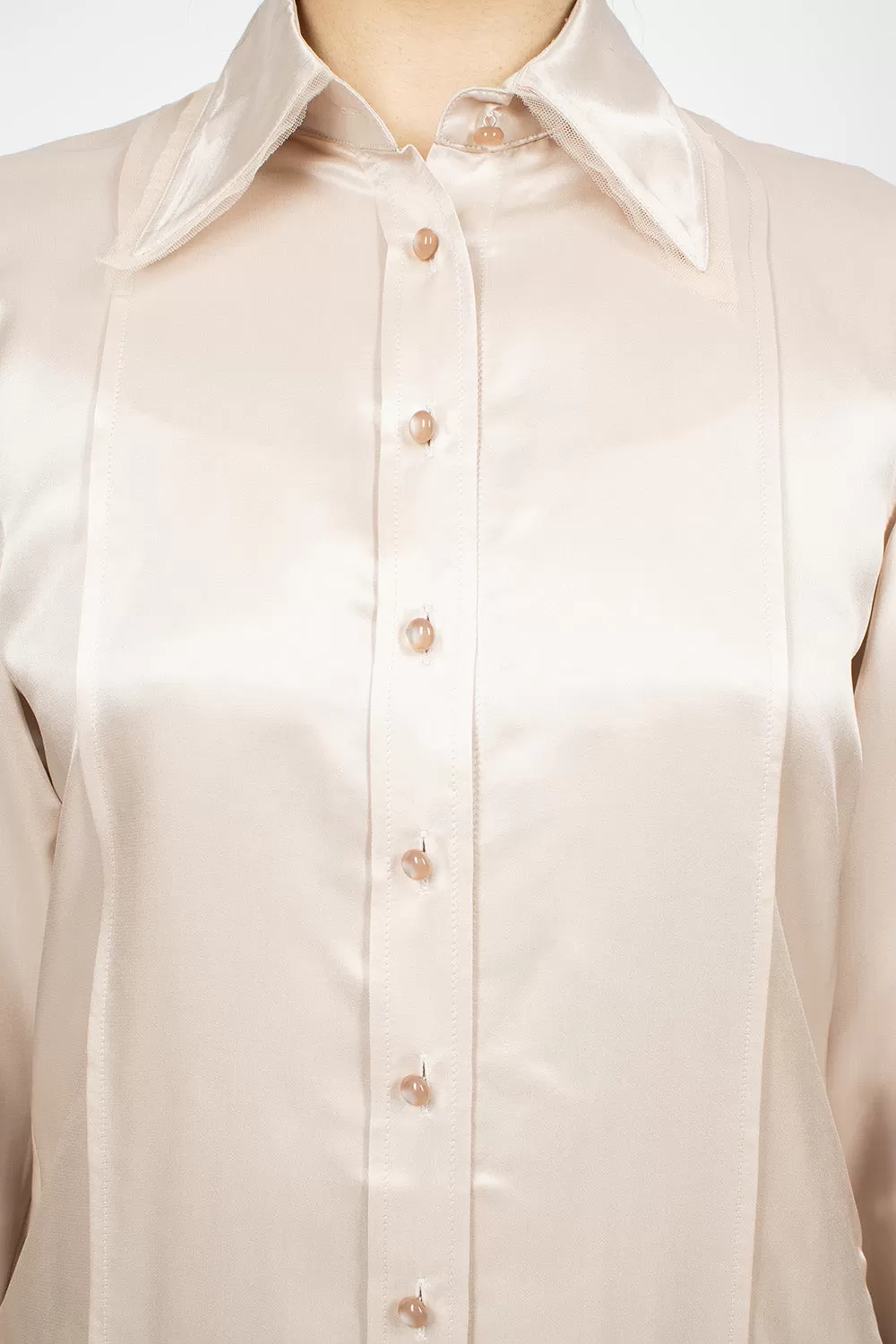 Satin Button-Up Shirt Pebble Beige