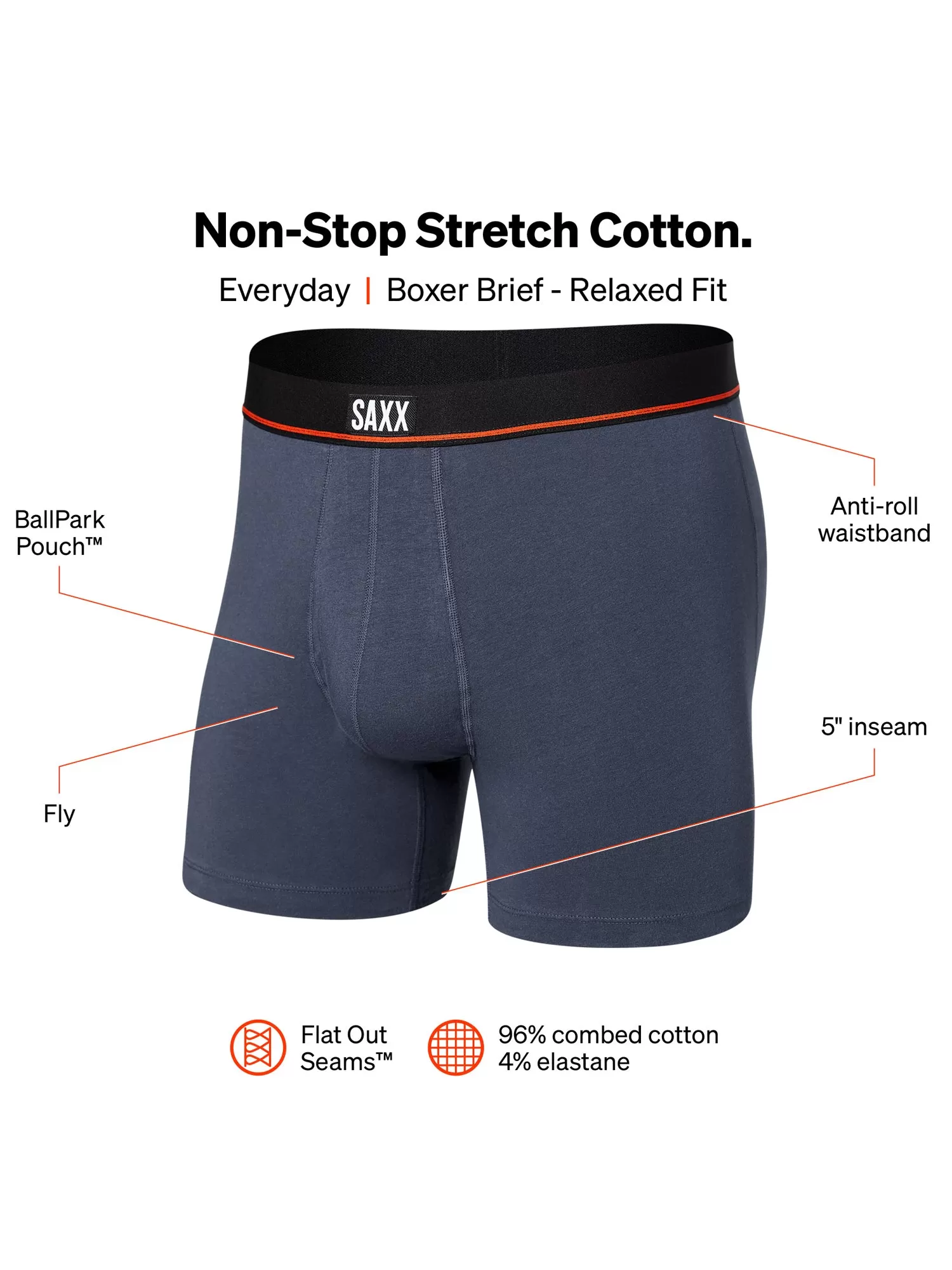 SAXX NON STOP STRETCH COTTON BOXER BRIEFS