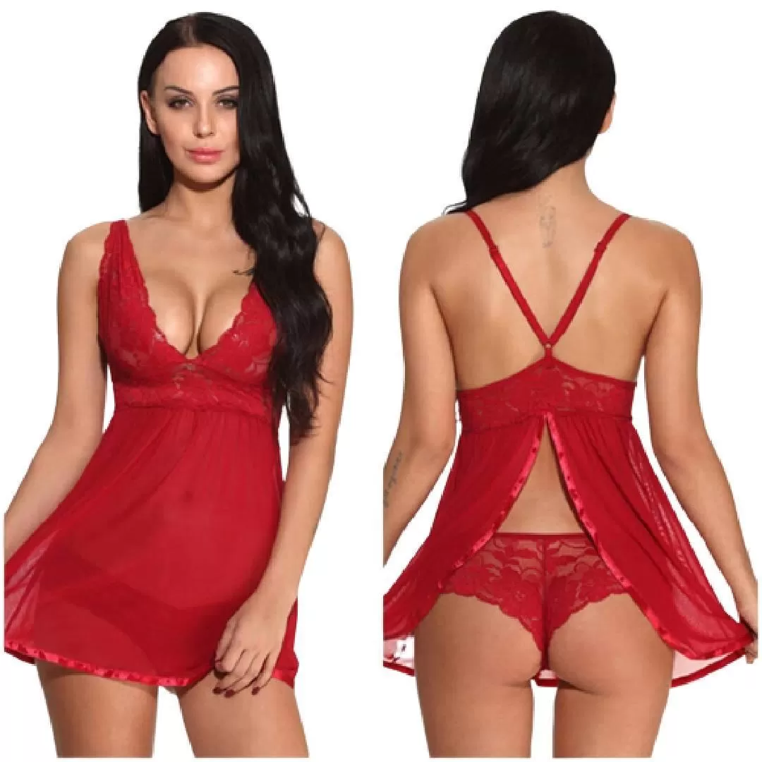 Sexy Hot Maroon Nighty Women Nightwear 2 Pcs Sexy Nighty Women Sexy Nightdress Birdal Nighty