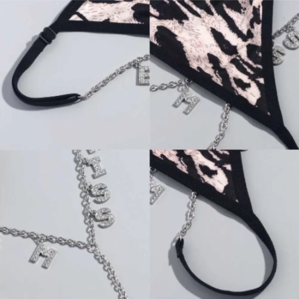 Sexy Leopard Bikini Thong Custom Name Waist Chain for Women Personalized Fashion Crystal Letter Chain Body Jewelry Party Gift(DHL is not supported)