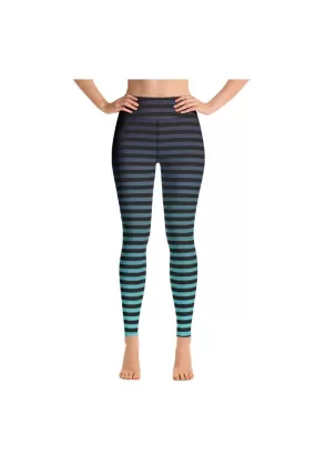 Shades of Blue Stripes Yoga Leggings