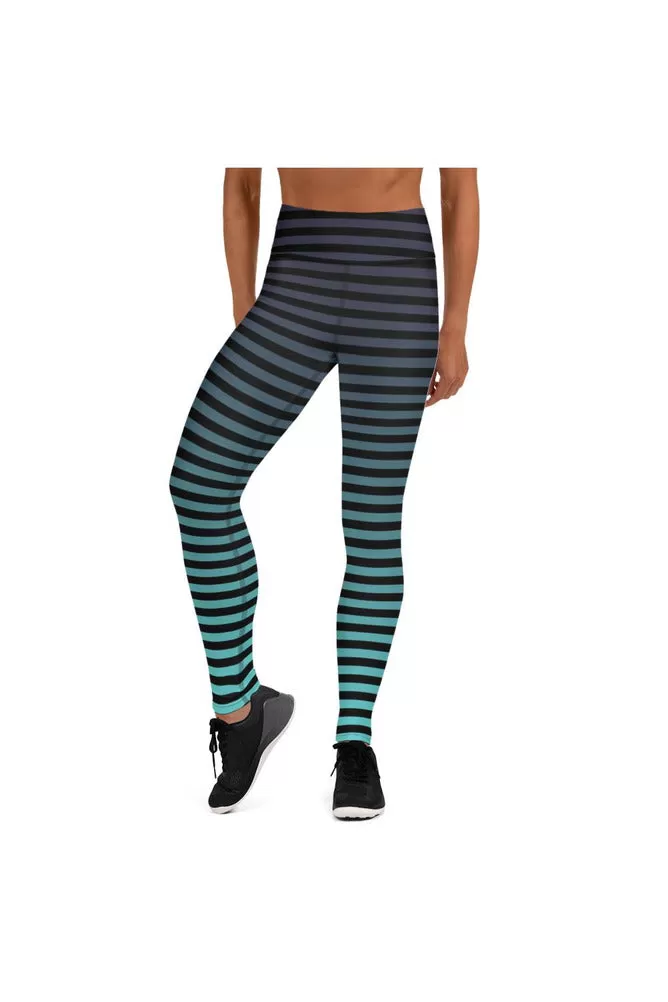 Shades of Blue Stripes Yoga Leggings