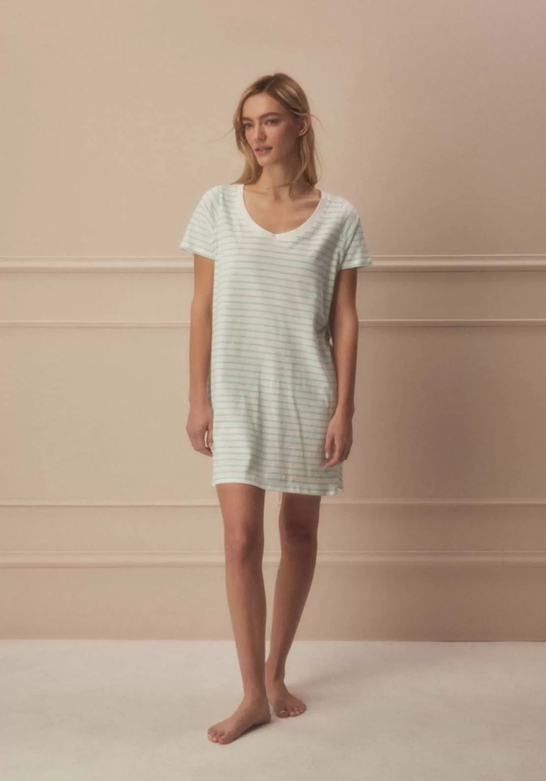 Short Sleeve Striped Nightdress