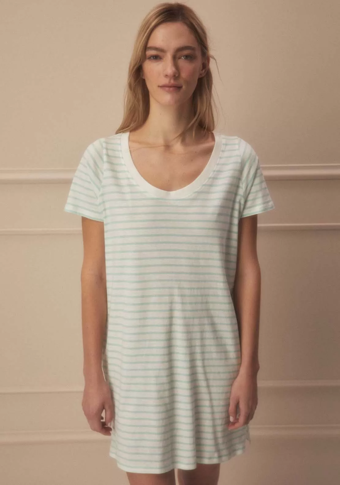 Short Sleeve Striped Nightdress