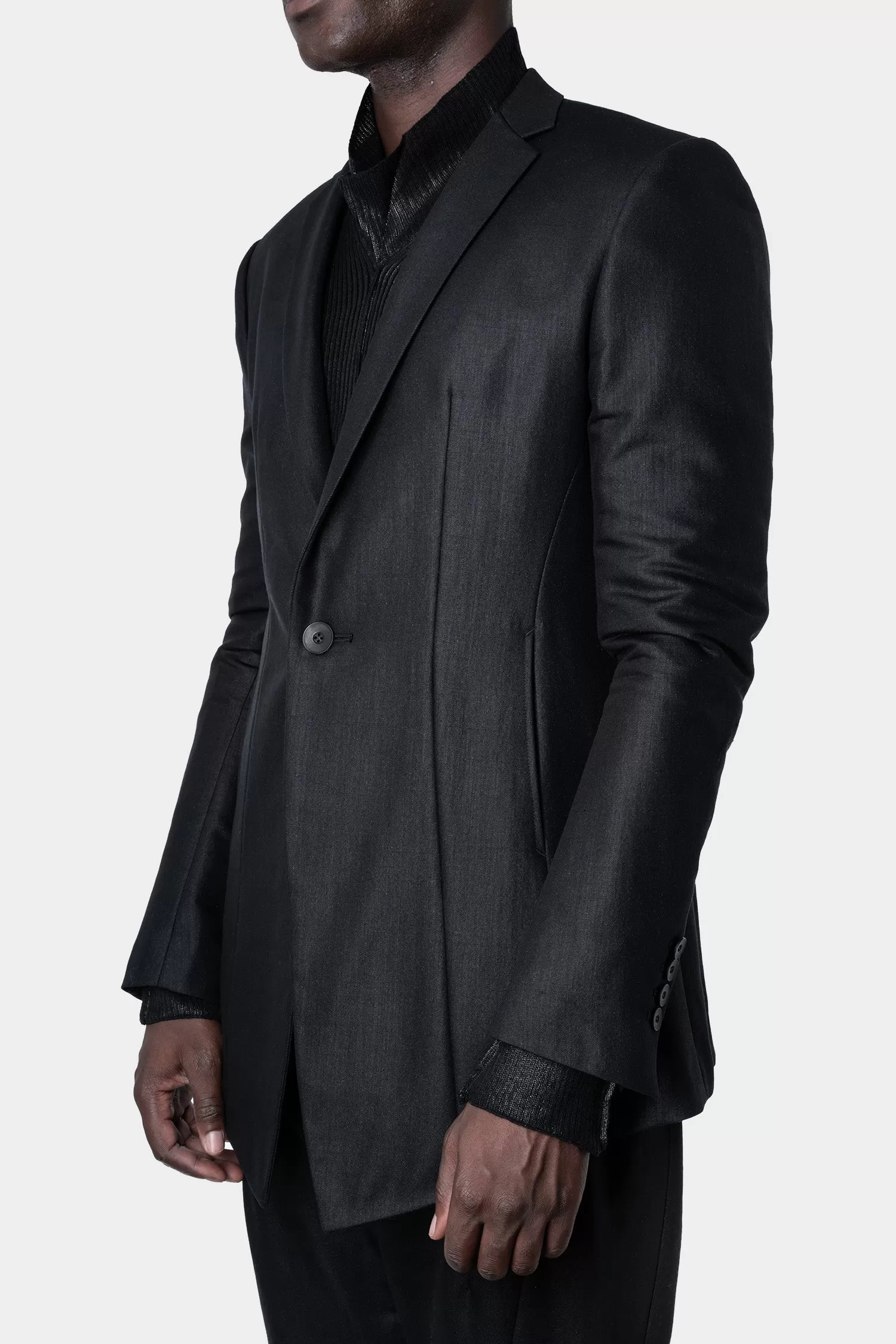 Single button wool twill blazer