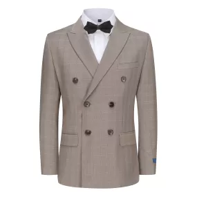 Slim Fit 2PC Brown Check Double Breasted Suit