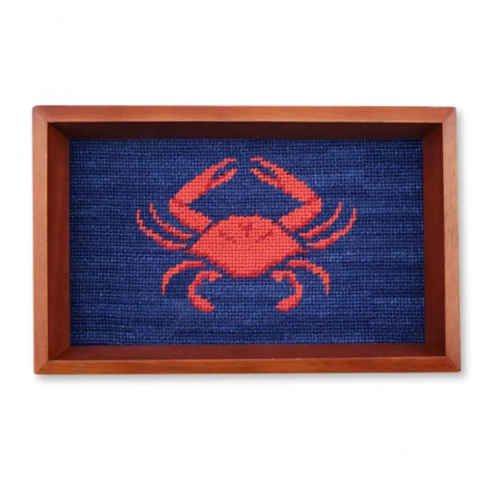 Smathers & Branson Coral Crab Needlepoint Valet Tray