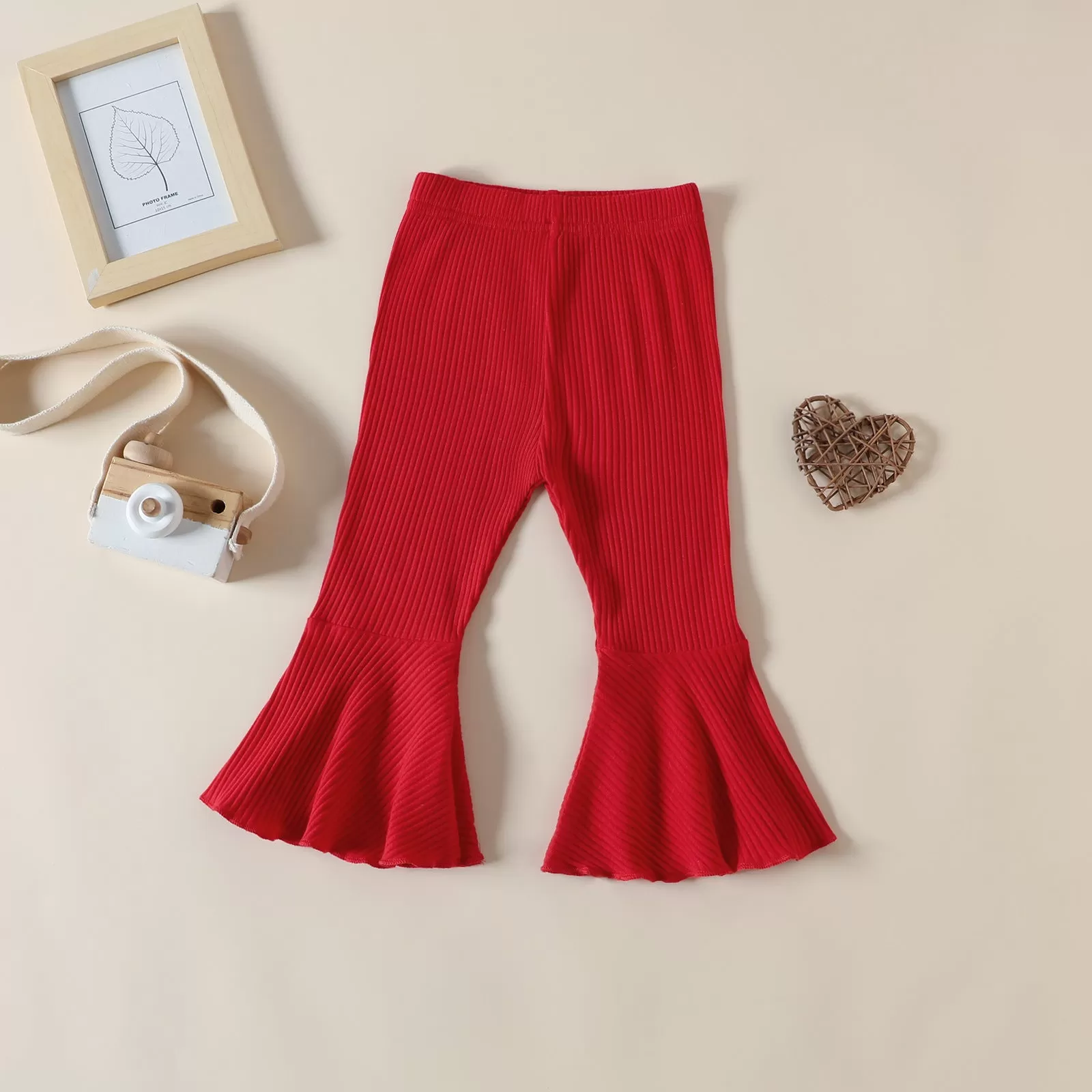 Spring and Summer Girls' Suit Letter Print Top Pit Strip Flare Pants Valentine's Day Suit