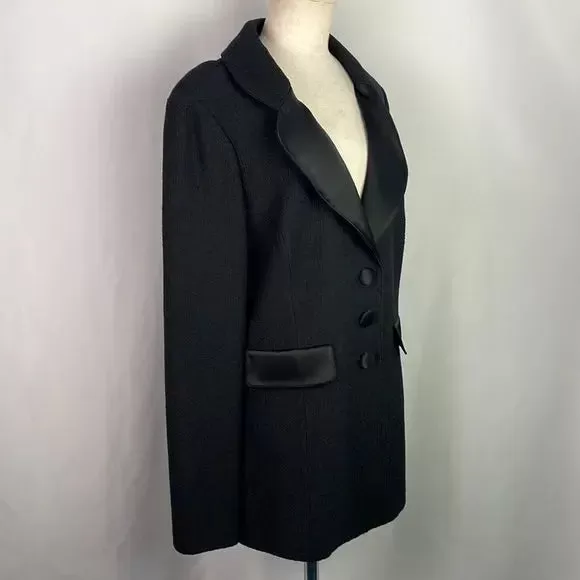 St John Black Knit With Satin Trim Jacket