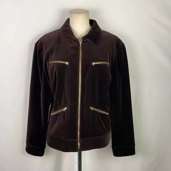 St JohnBrown Velvet Short Jacket With Gold Zips