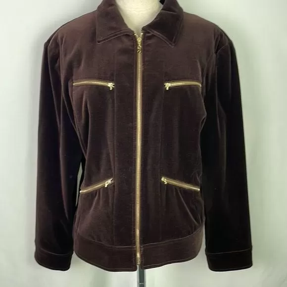 St JohnBrown Velvet Short Jacket With Gold Zips