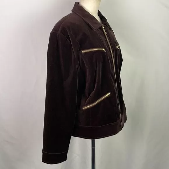 St JohnBrown Velvet Short Jacket With Gold Zips