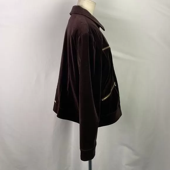 St JohnBrown Velvet Short Jacket With Gold Zips