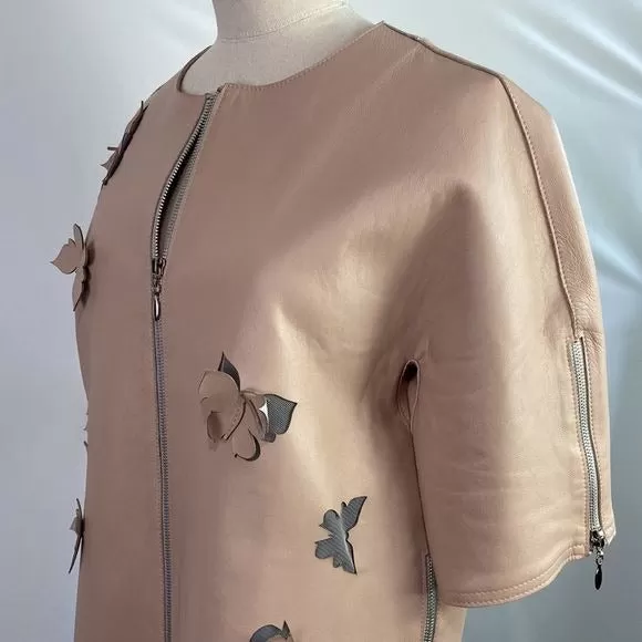 Stogovapinkfaux leather butterfly cutout jacket