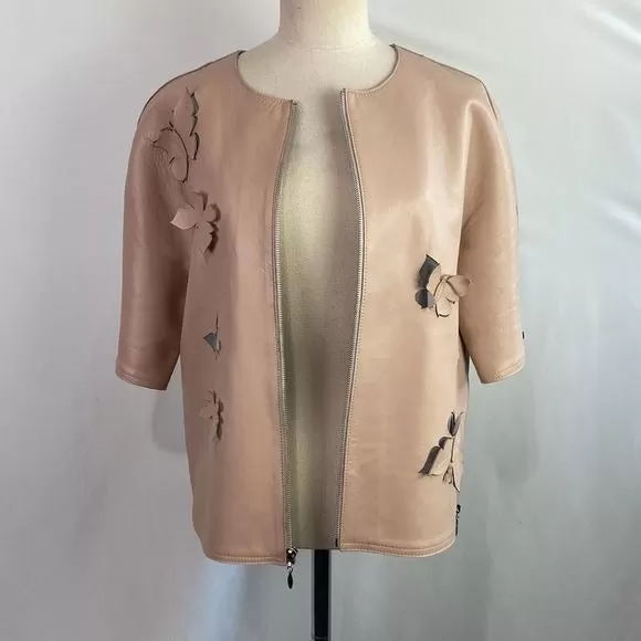 Stogovapinkfaux leather butterfly cutout jacket