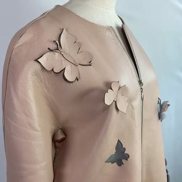 Stogovapinkfaux leather butterfly cutout jacket