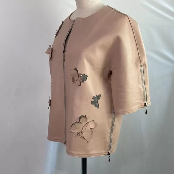 Stogovapinkfaux leather butterfly cutout jacket