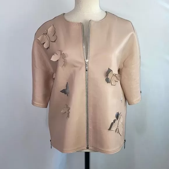 Stogovapinkfaux leather butterfly cutout jacket