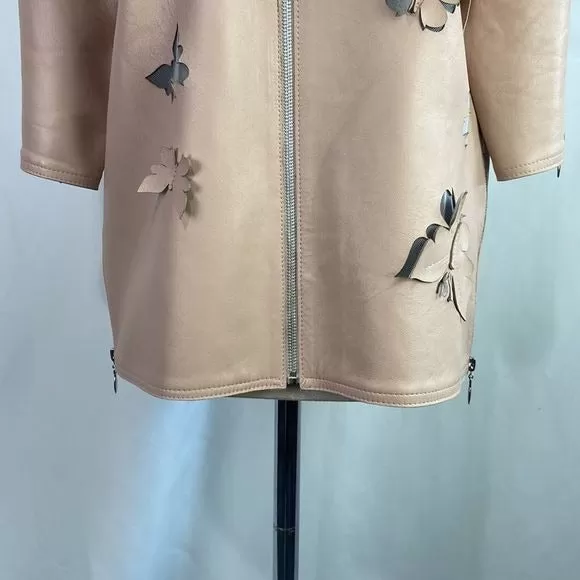 Stogovapinkfaux leather butterfly cutout jacket