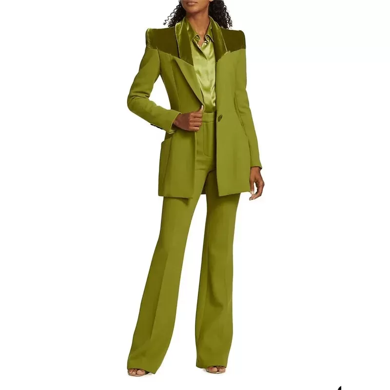 TAILOR SUITE Custom Green Women Suits Pant Set Blazer Trousers