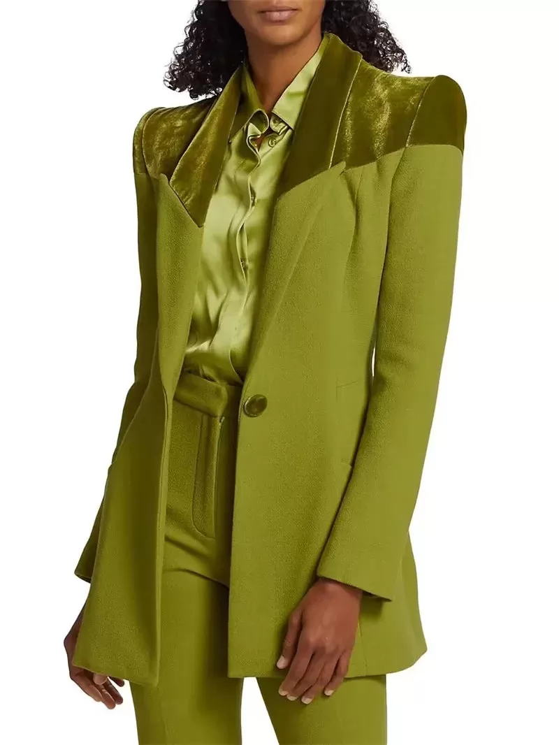 TAILOR SUITE Custom Green Women Suits Pant Set Blazer Trousers