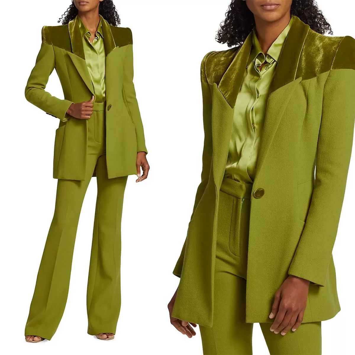 TAILOR SUITE Custom Green Women Suits Pant Set Blazer Trousers