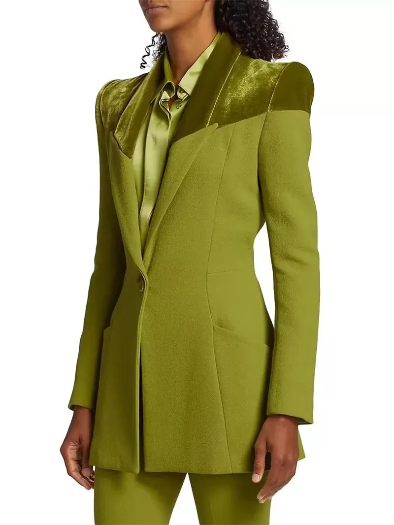 TAILOR SUITE Custom Green Women Suits Pant Set Blazer Trousers