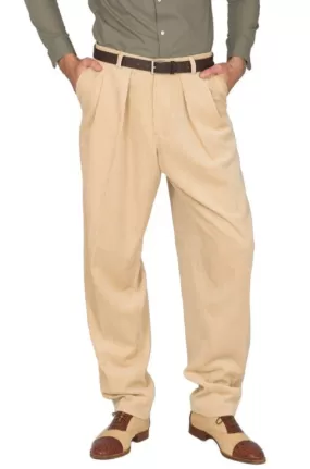 Tapered Cream Beige Corduroy Tango Pants With Two Big Pleats